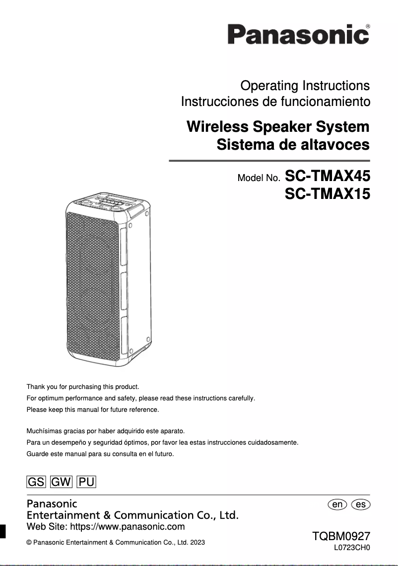 Page 1 of the manual User Manual Panasonic SC-TMAX15