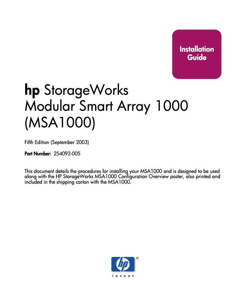 Page 1 of the manual User Manual HP StorageWorks MSA1000