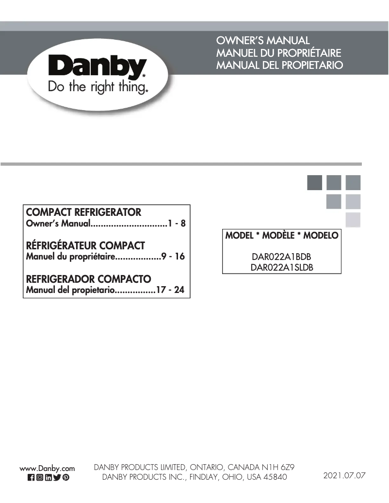 Page 1 of the manual User Manual Danby DAR022A1SLDB