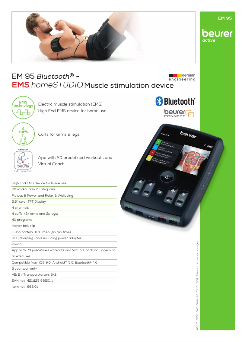 Page 1 of the manual Technical Sheet Beurer EM 95 Bluetooth