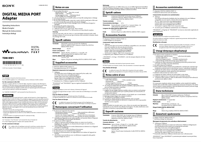 First page image of the manual for TDM-NW1