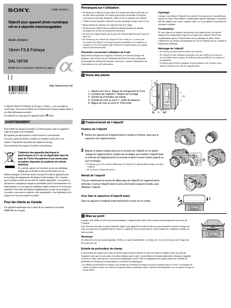 Page 1 of the manual User Manual Sony SAL16F28