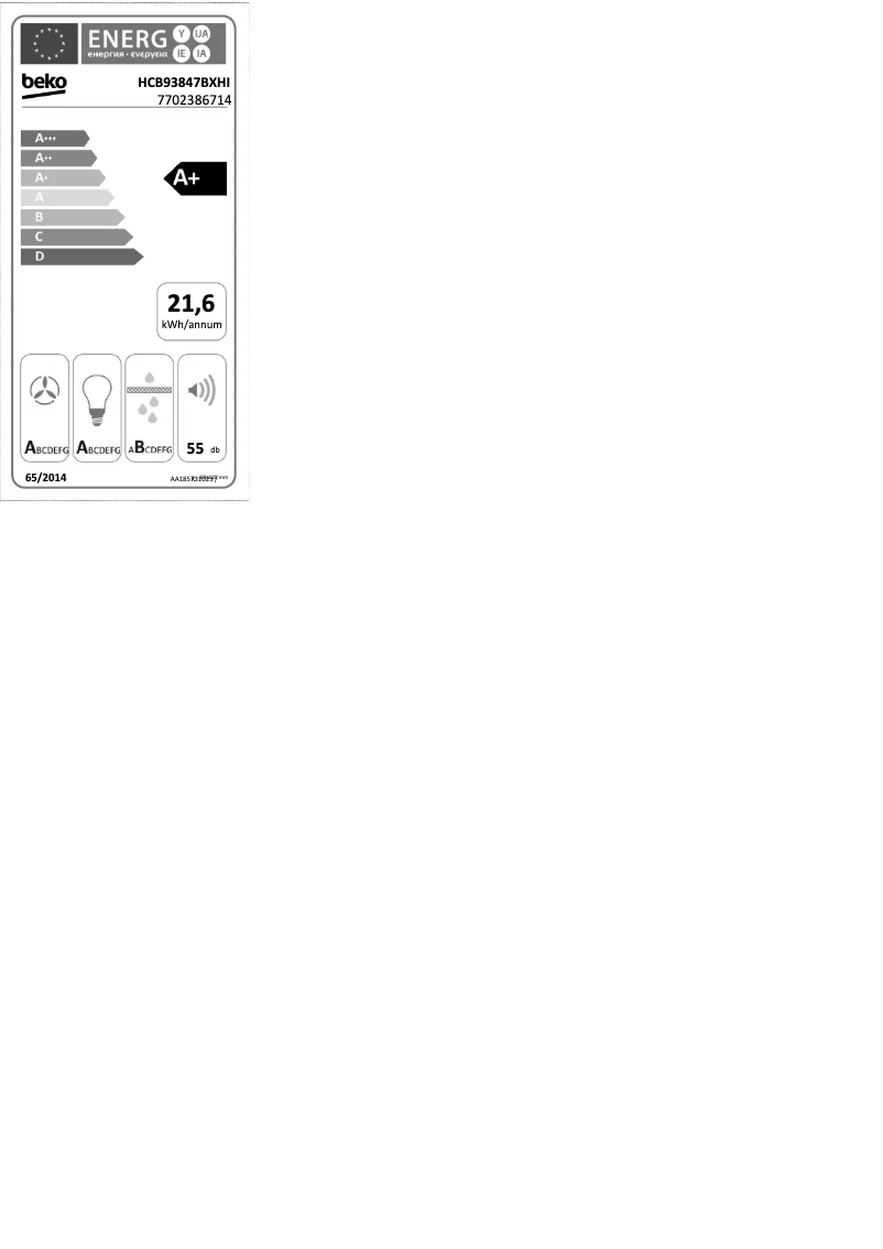 Page 1 of the manual Energy Label Beko HCB93847BXHI