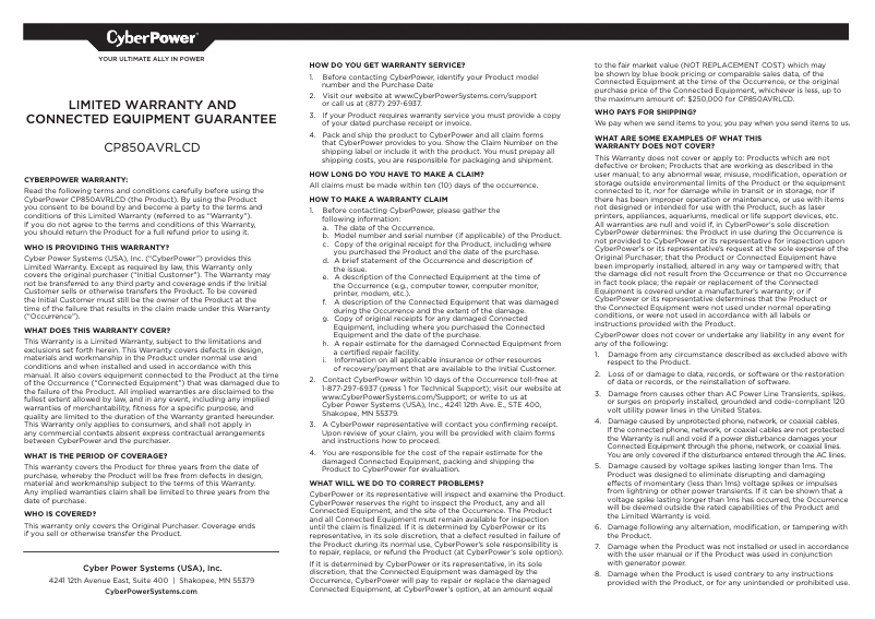 Image de la première page du manuel de l'appareil CP850AVRLCD