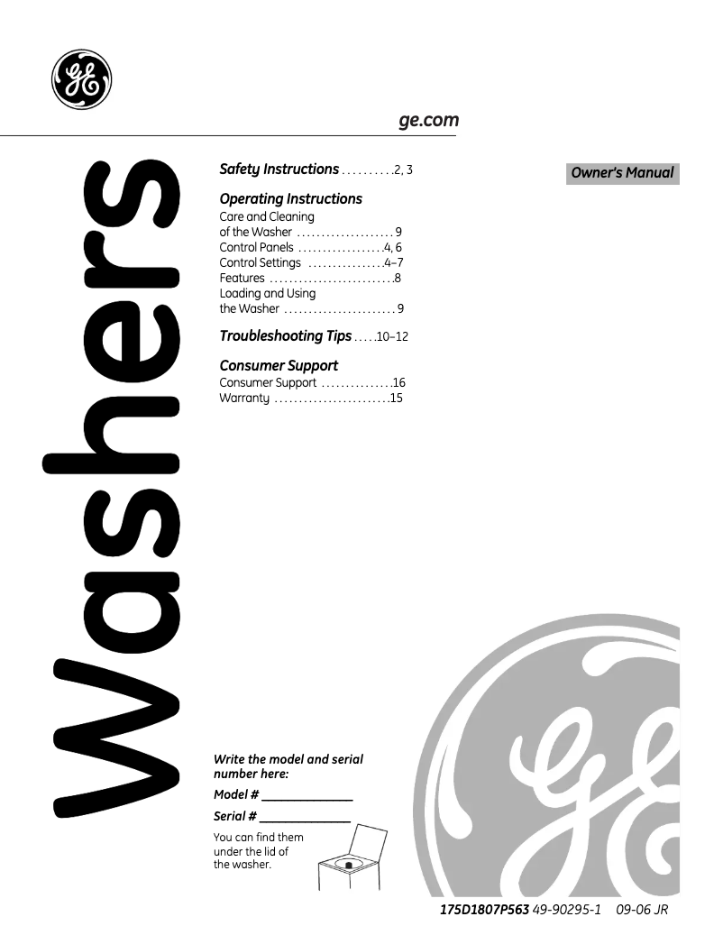 Page 1 of the manual Use and Maintenance Manual GE WJRR4170ECC