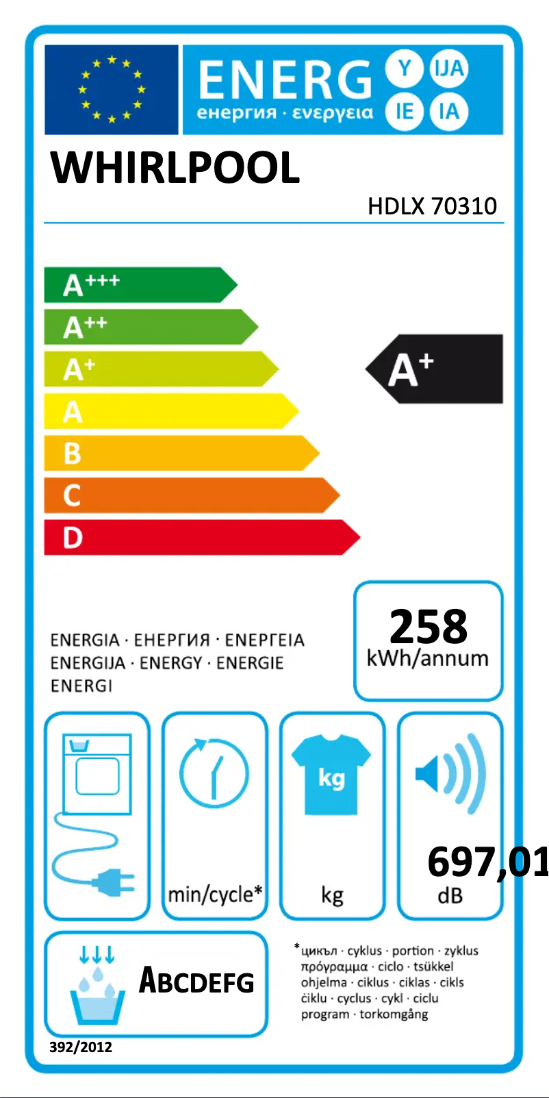 Page 1 of the manual Energy Label Whirlpool HDLX 70310