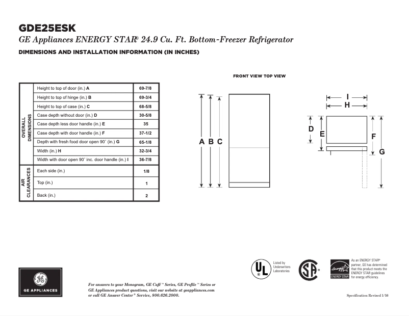First page image of the manual for GDE25ESKSS