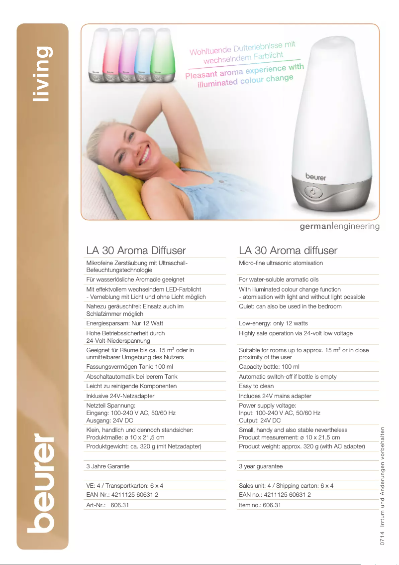Page 1 of the manual Technical Sheet Beurer LA 30