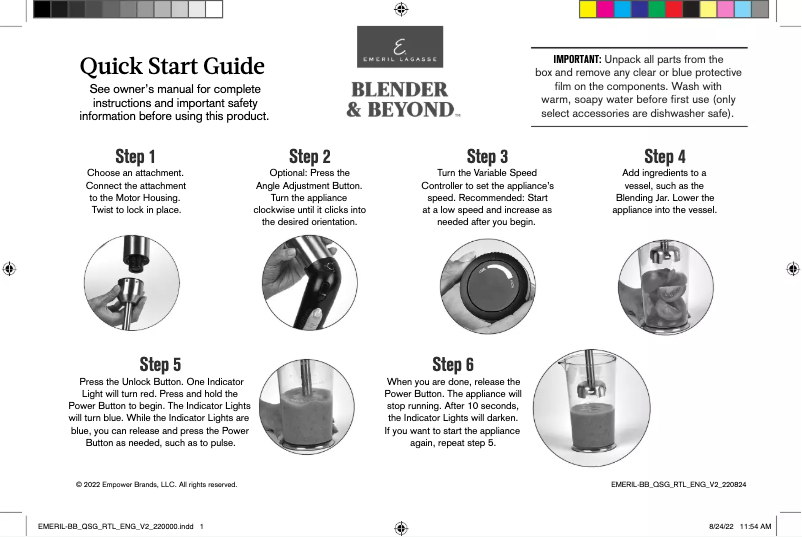 Page 1 of the manual Quick Start Guide Emeril Lagasse Blender & Beyond HB2248