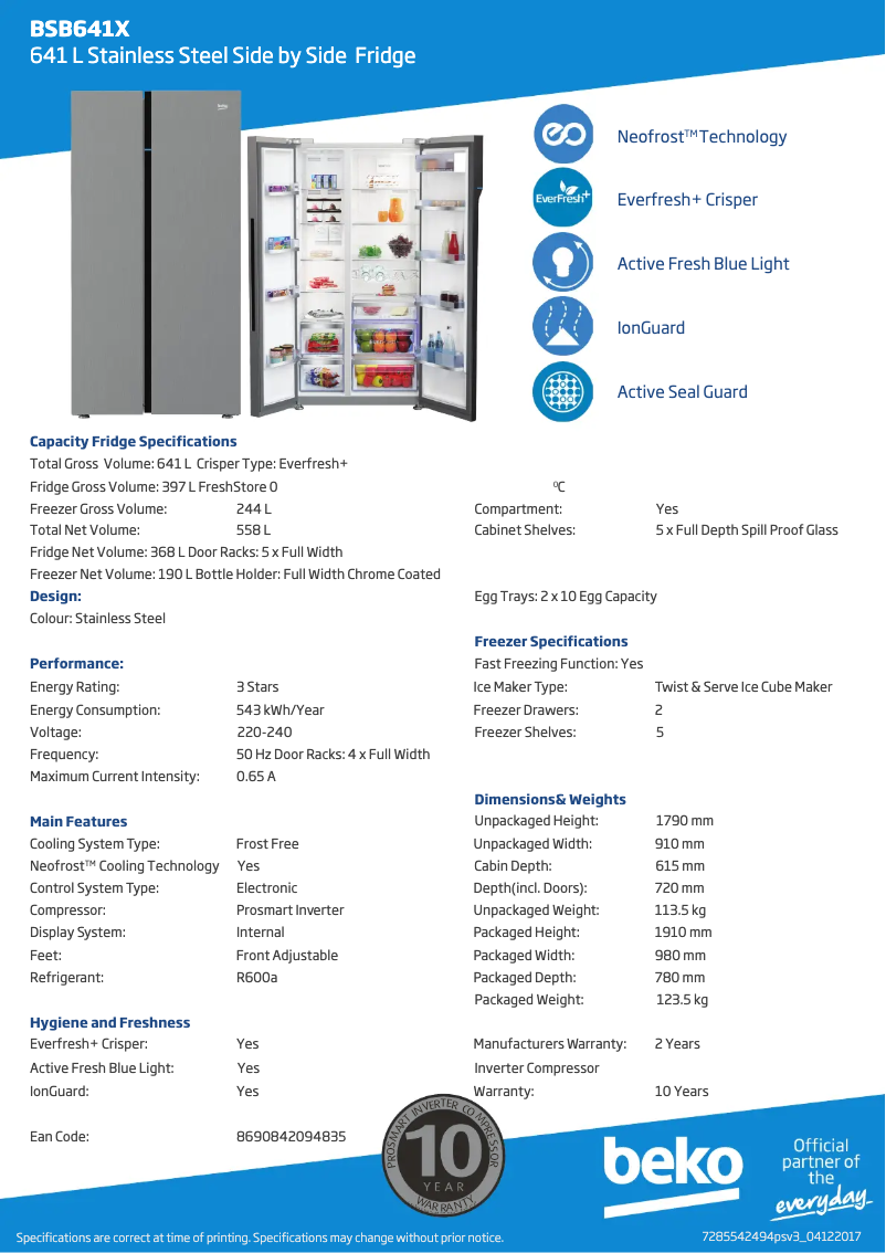 Page 1 of the manual Technical Sheet Beko BSB641X