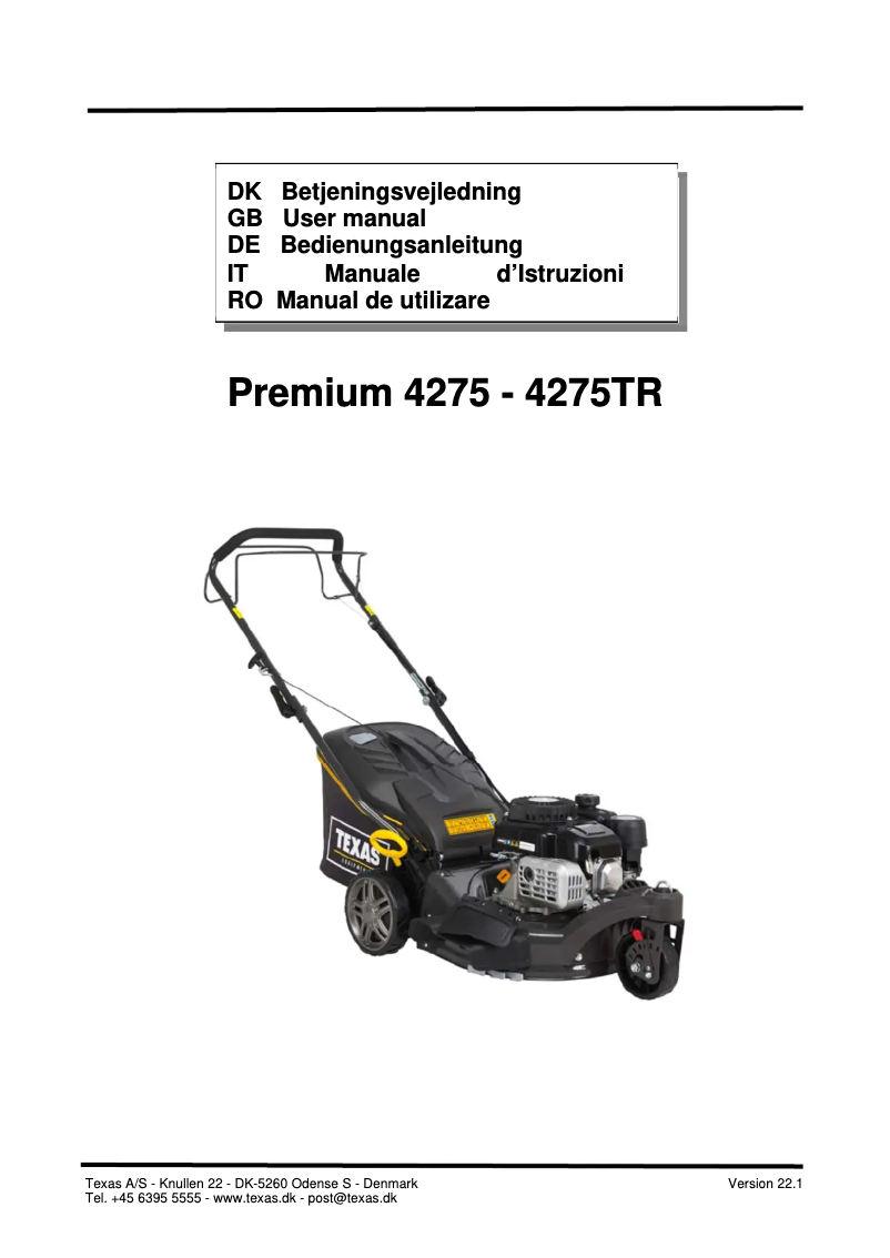 Page 1 of the manual User Manual Texas Premium 4275