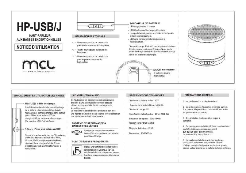 Image de la première page du manuel de l'appareil HP-USB/JBSD