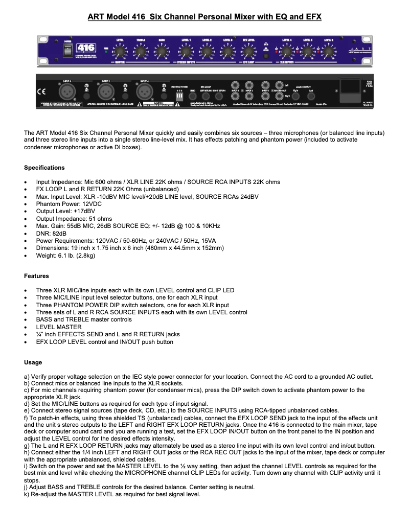 First page image of the manual for 416