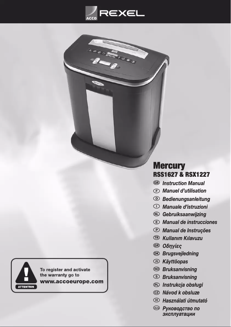 Page 1 of the manual User Manual Rexel Mercury RSS1627