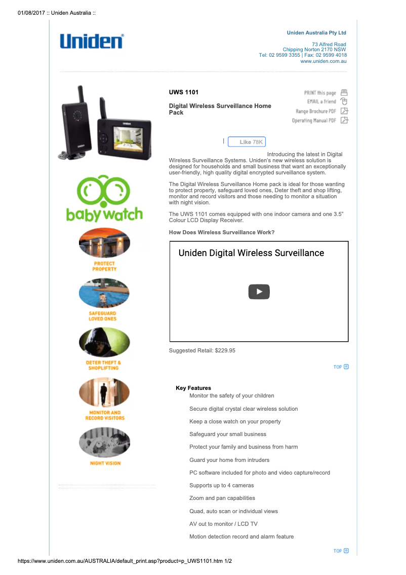 Page 1 of the manual User Manual Uniden UWS 1101