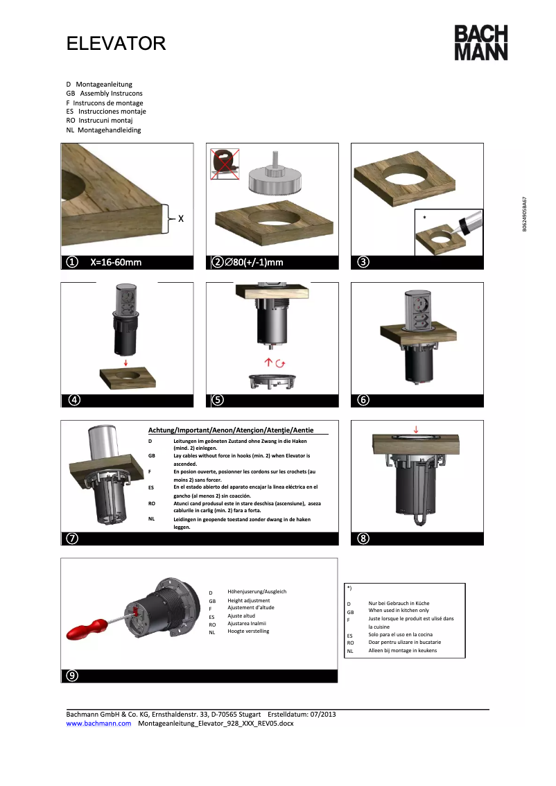 First page image of the manual for ELEVATOR