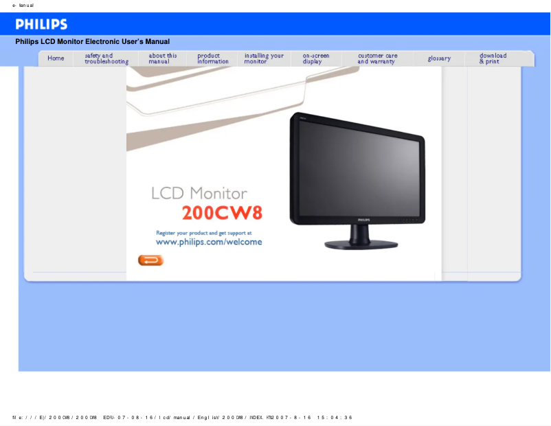 Page 1 of the manual User Manual Philips 200CW8FB