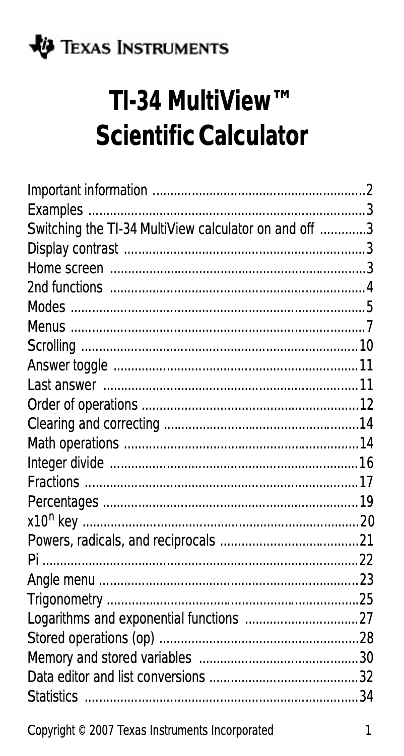 First page image of the manual for TI-34 MultiView