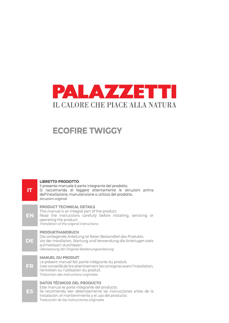 Page 1 of the manual User Manual Palazzetti Ecofire Twiggy 10 air