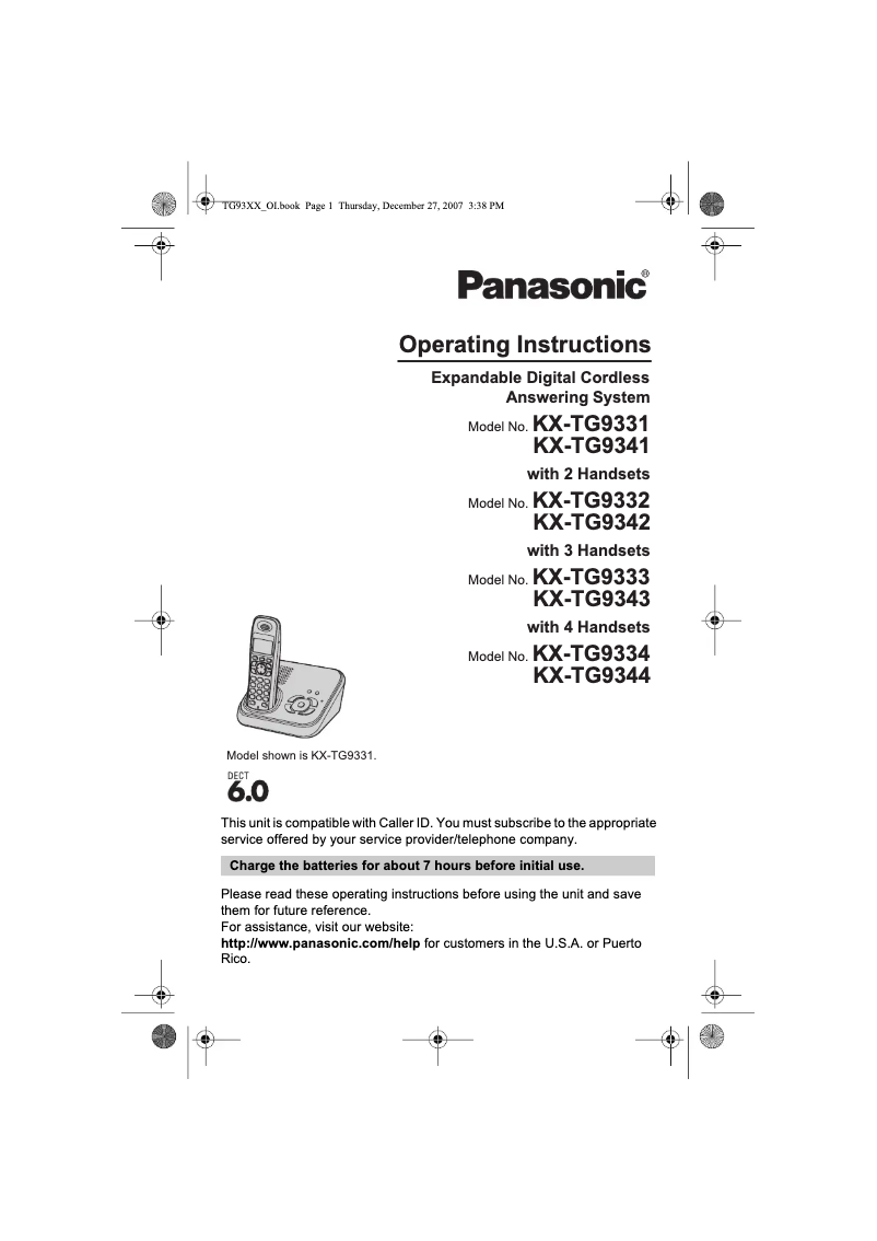 Page 1 of the manual User Manual Panasonic KX-TG9341
