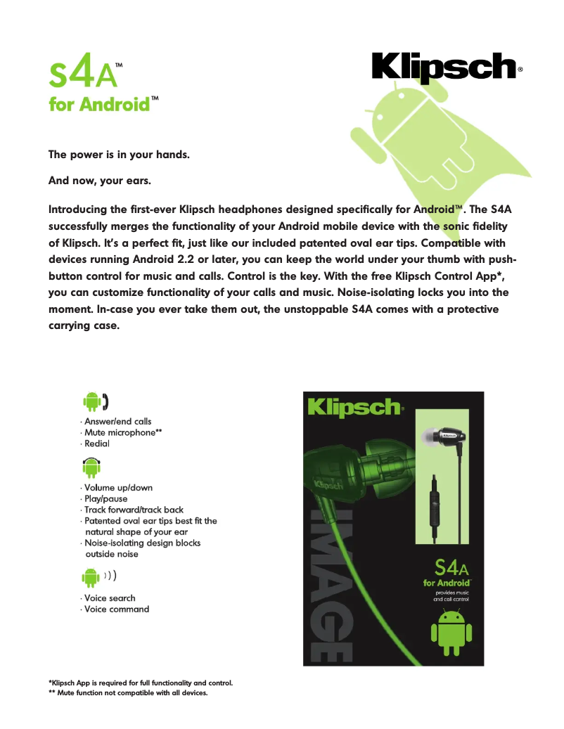 Page 1 of the manual Technical Sheet Klipsch Image S4A