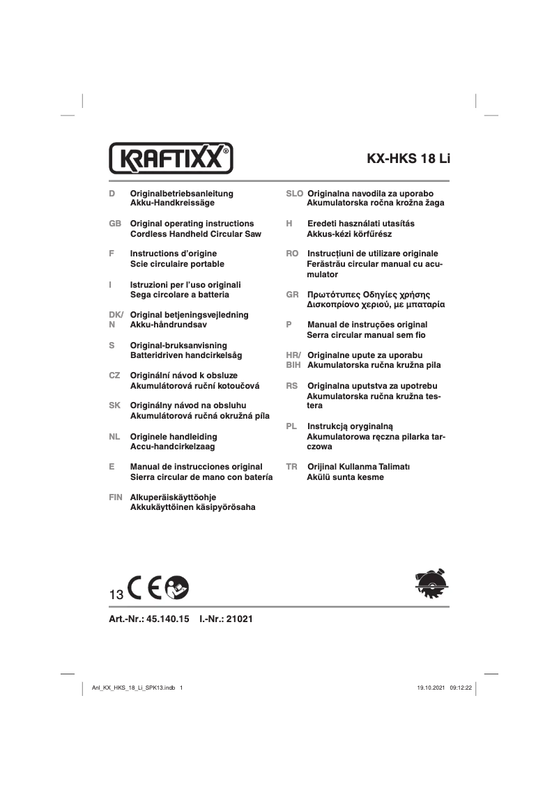 Page 1 of the manual User Manual Kraftixx KX-HKS 18 Li