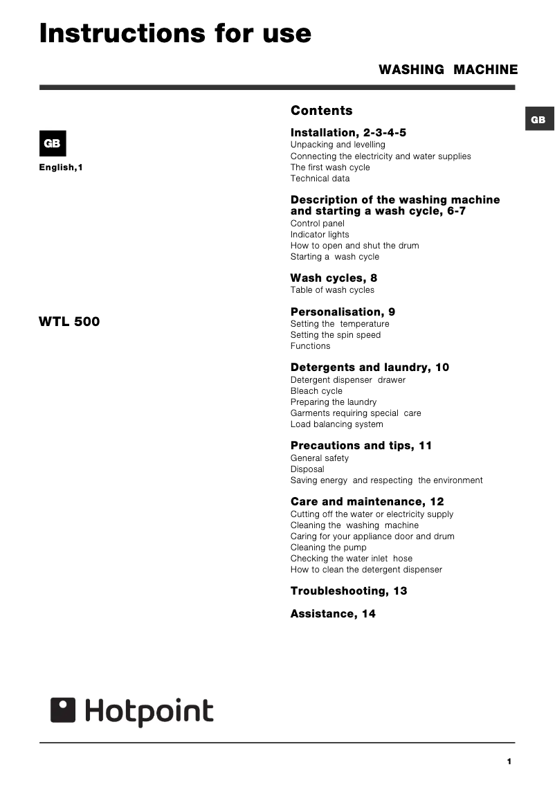 First page image of the manual for WTL 500