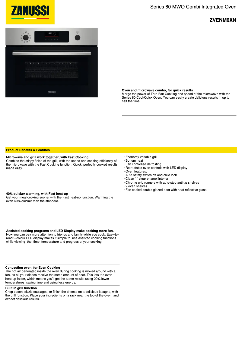 Page 1 of the manual Technical Sheet Zanussi ZVENM6XN