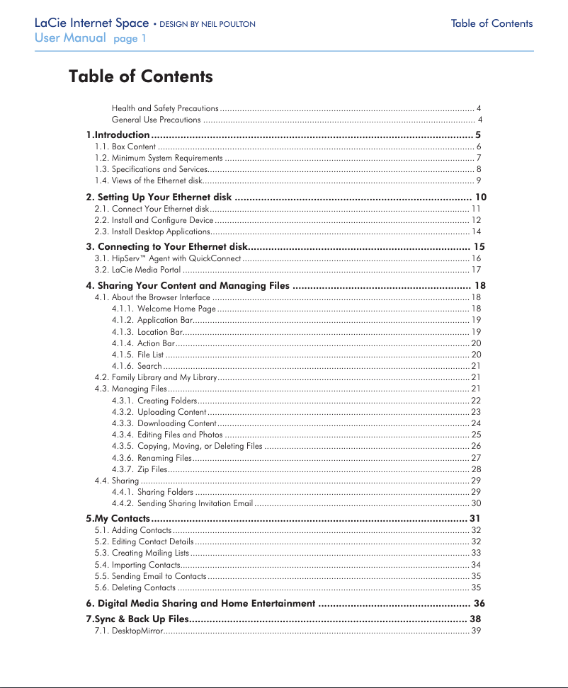 Page 1 of the manual User Manual LaCie Internet Space