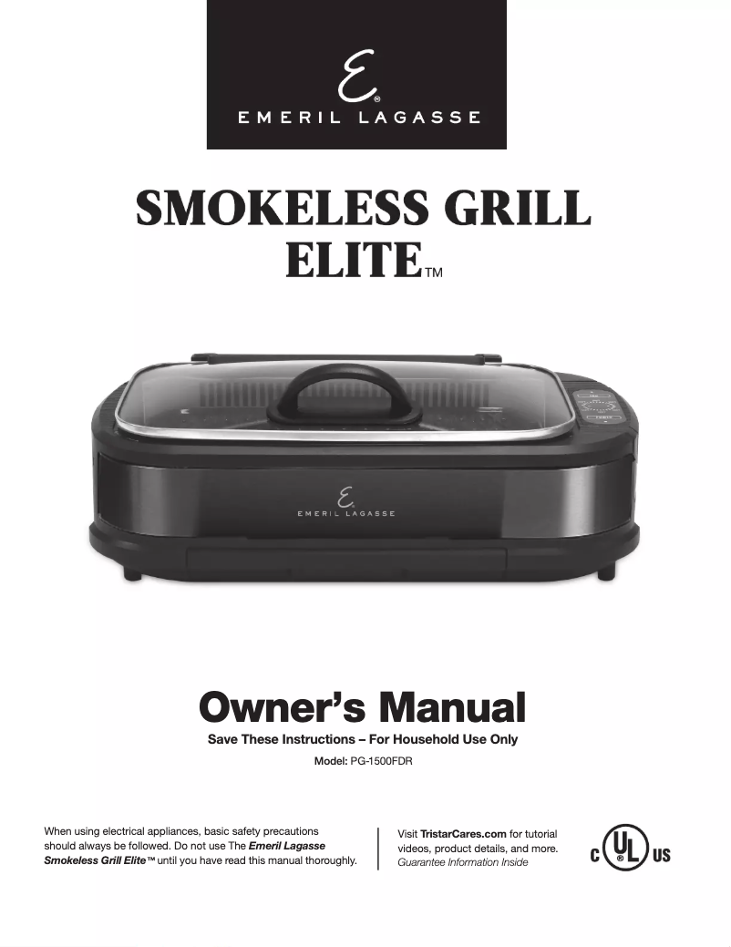 First page image of the manual for Smokeless Grill Elite PG-1500FDR