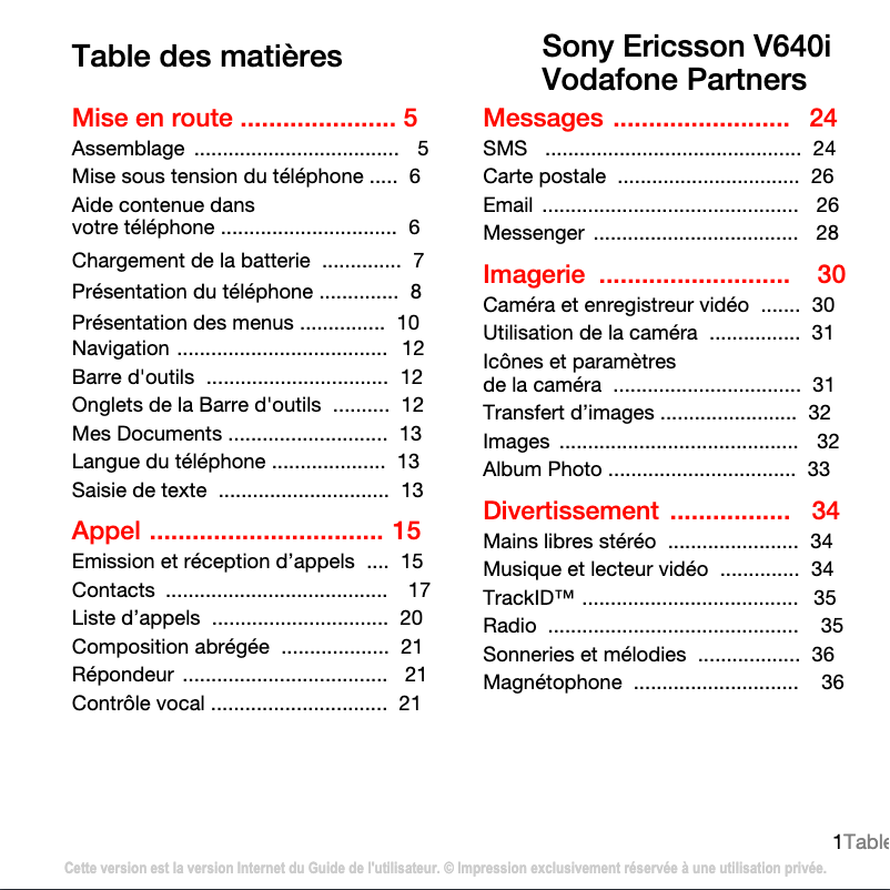 Page 1 of the manual User Manual Sony Ericsson V640i