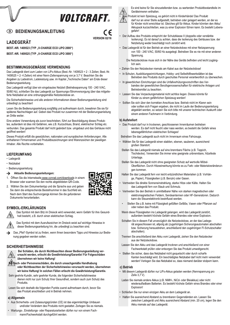 Page 1 of the manual User Manual Voltcraft V-Charge Eco LiPo 2000