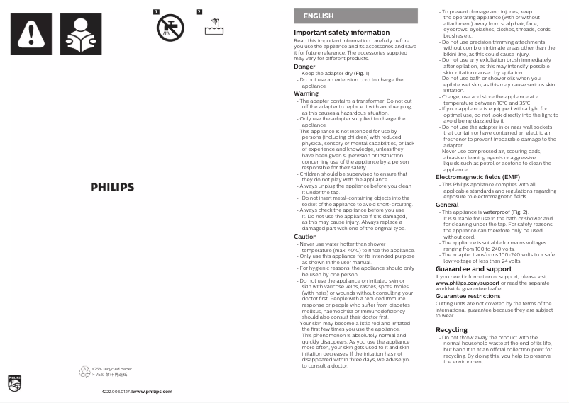 Page 1 of the manual Brochure Philips Satinelle Advanced BRE640