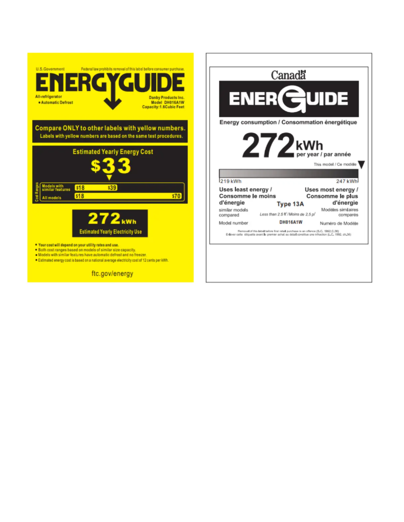 Page 1 of the manual Energy Label Danby DH016A1W