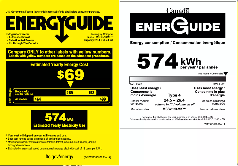 Page 1 of the manual Energy Label Maytag MSS25N4MKZ