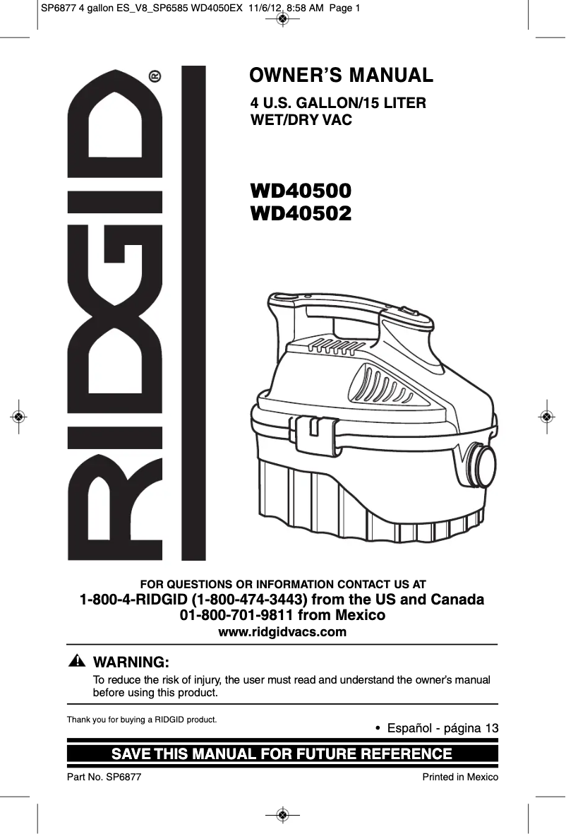 First page image of the manual for WD40500