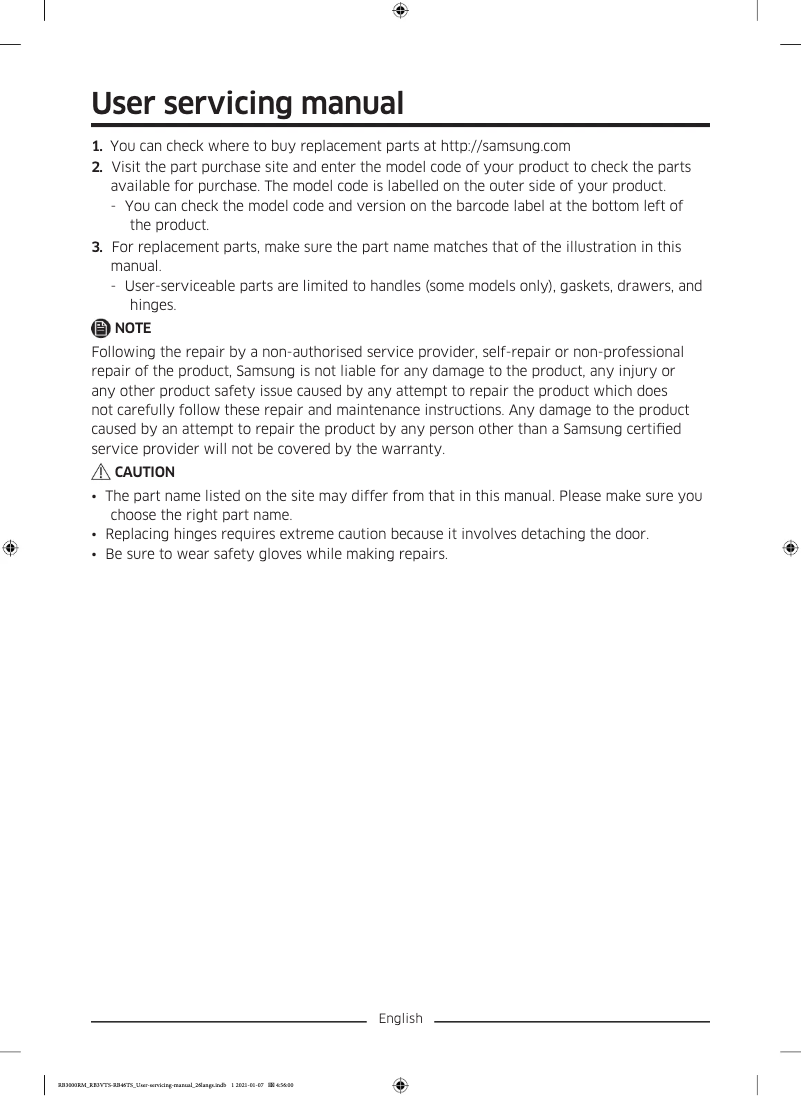 First page image of the manual for RB3VTS154SA