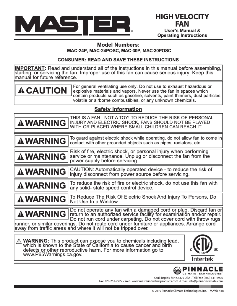 Page 1 of the manual User Manual Master MAC-24P