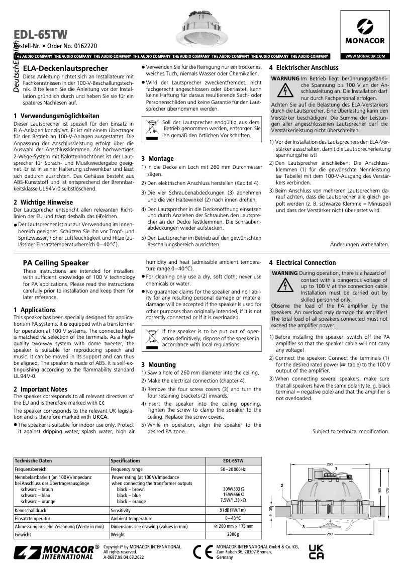 First page image of the manual for EDL-65TW