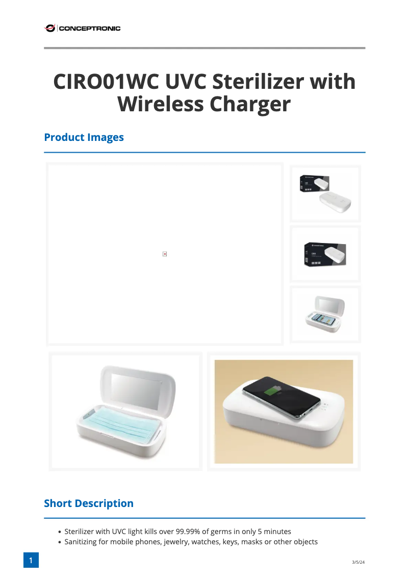 First page image of the manual for CIRO01WC