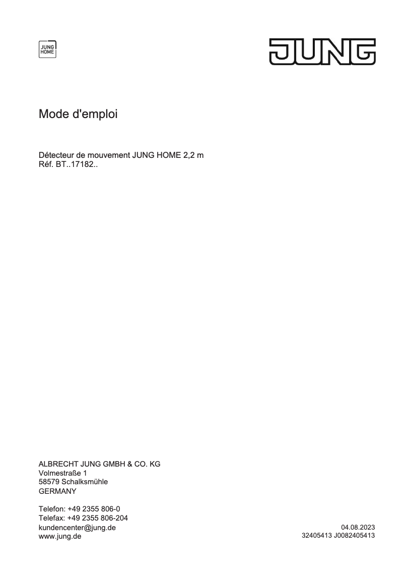 Page 1 of the manual User Manual JUNG BTLC17182219