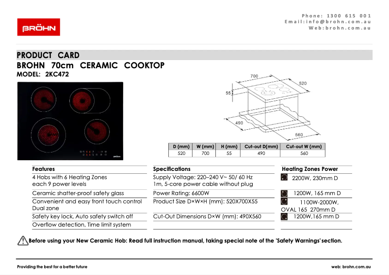 Page 1 of the manual Technical Sheet Bröhn 2KC472