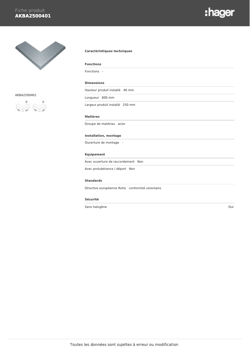 First page image of the manual for AKBA2500401