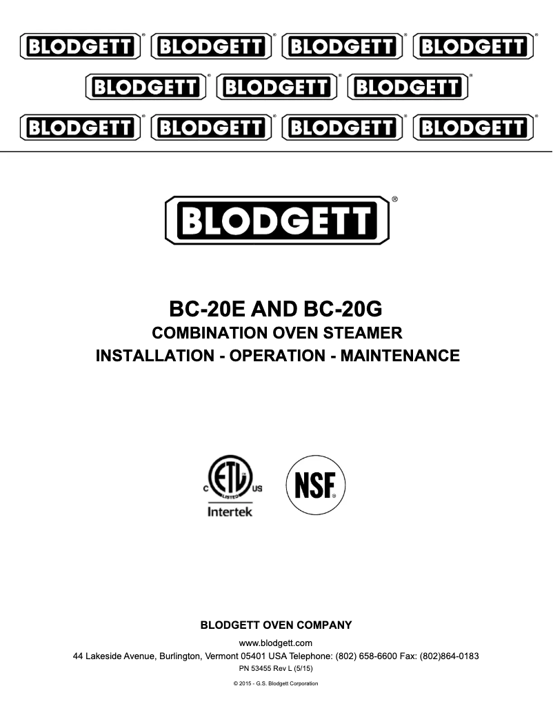 Page 1 of the manual User Manual Blodgett BC-20G