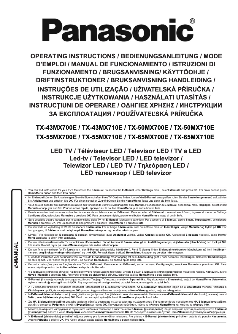 First page image of the manual for TX-65MX700E