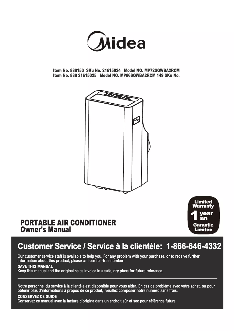 Image de la première page du manuel de l'appareil MP72SQWBA2RCM