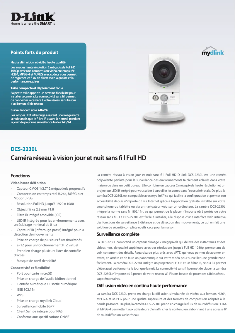 Page 1 of the manual Technical Sheet D-Link DCS-2230L