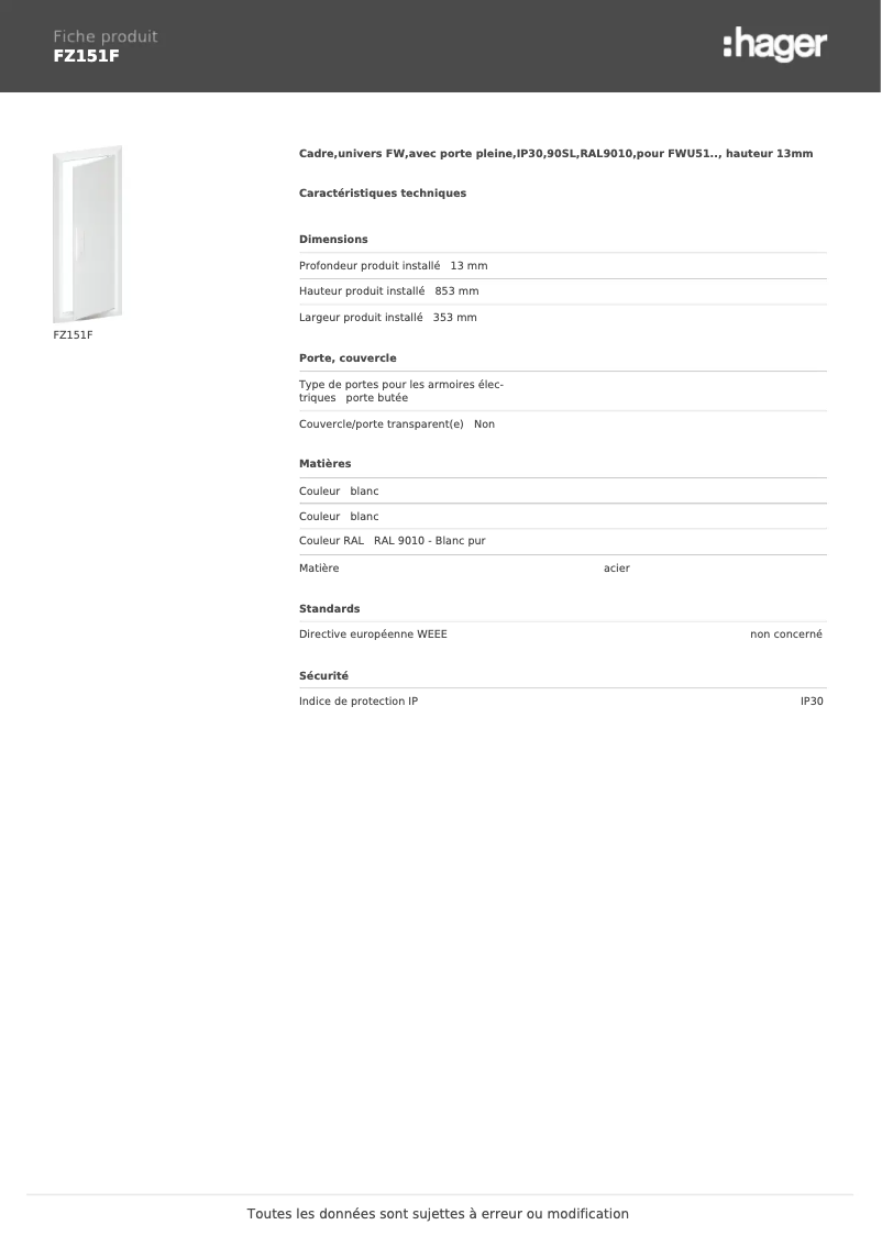 Page 1 of the manual User Manual Hager FZ151F