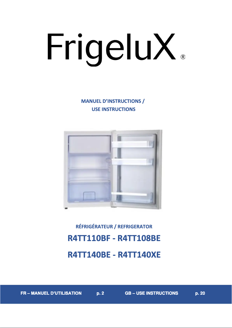 Page 1 of the manual User Manual FrigeluX R4TT140XE