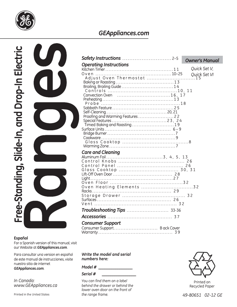 Page 1 of the manual Use and Maintenance Manual GE Profile PS968SPSS